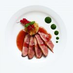 Seared duck breast with raspberry sauce